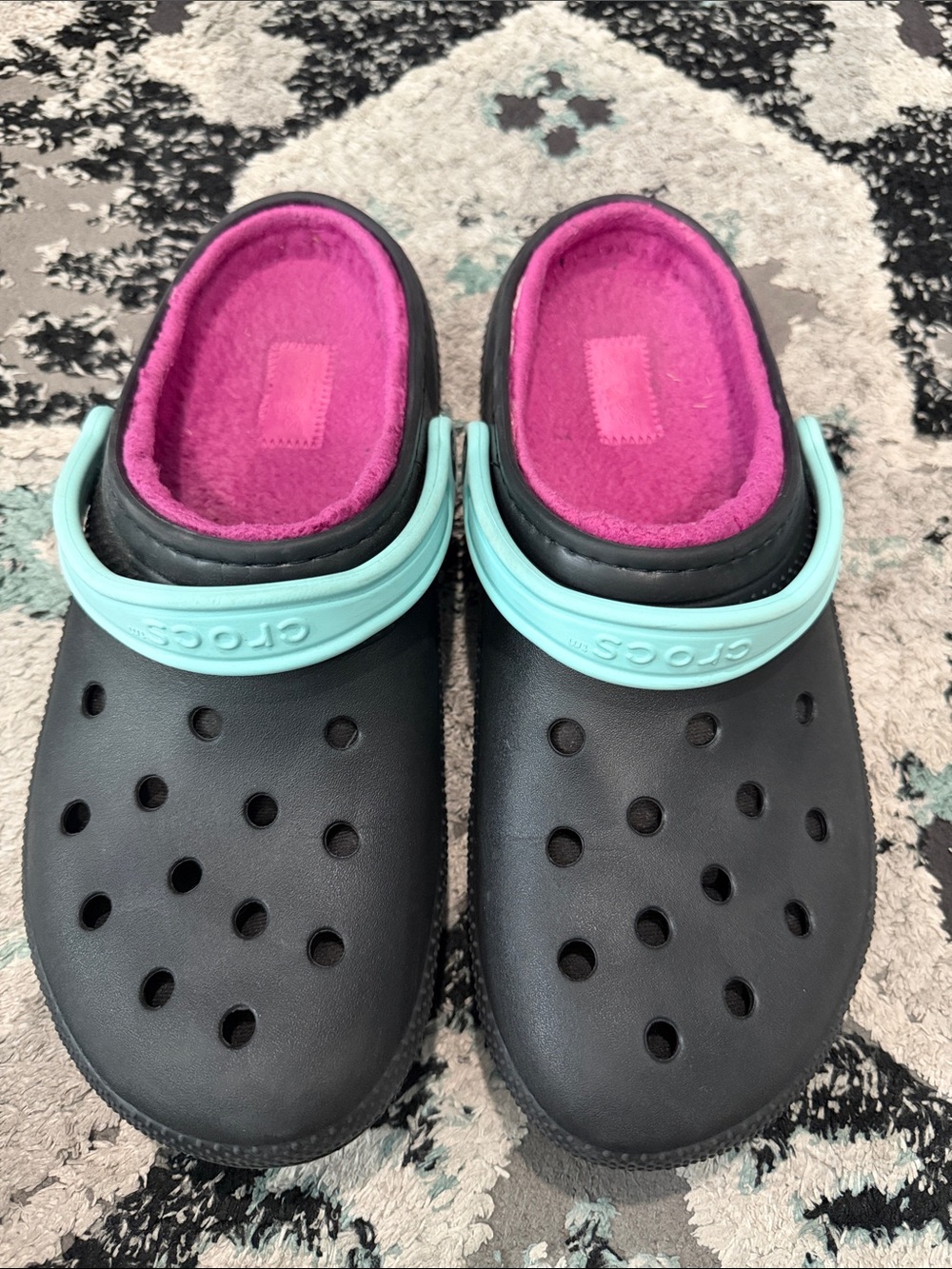 CROCS Men’s Black Clog with Pink Lining and Mint Strap